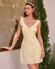 Yellow Plaid Ruffle Sleeveless Mini Dress
