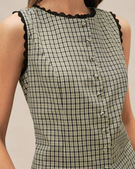 Apricot Boat Neck Plaid Tank Top