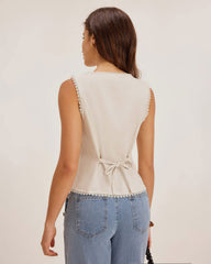 Apricot Boat Neck Button Vest